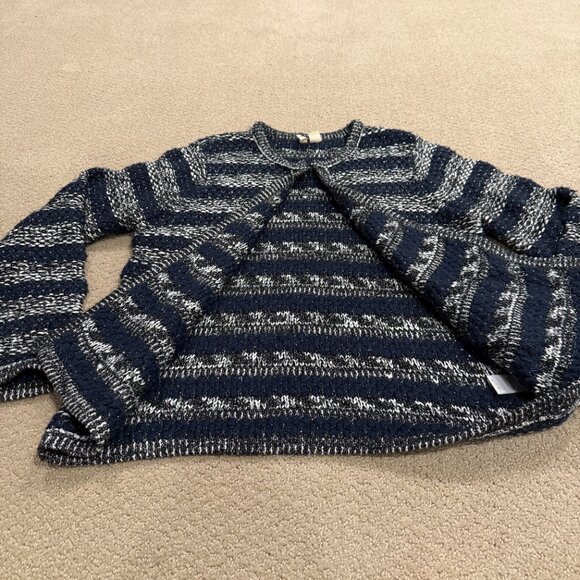 Anthropologie Moth Cardigan Sweater Mademoiselle Navy Boucle Chunky Knit LARGE - Picture 7 of 16